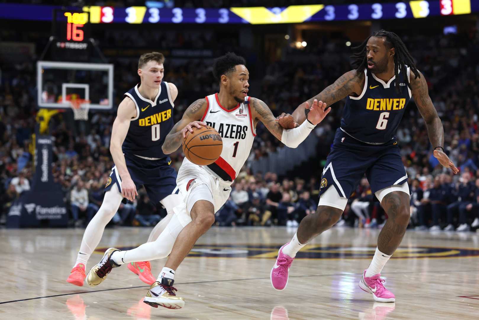 Blazers Vs Nuggets Basketball Game Action