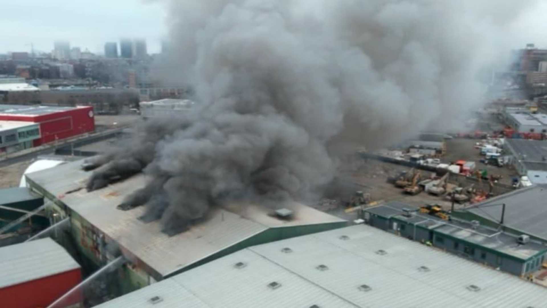 Boston Firefighters Battle Fire In Trash Transfer Station