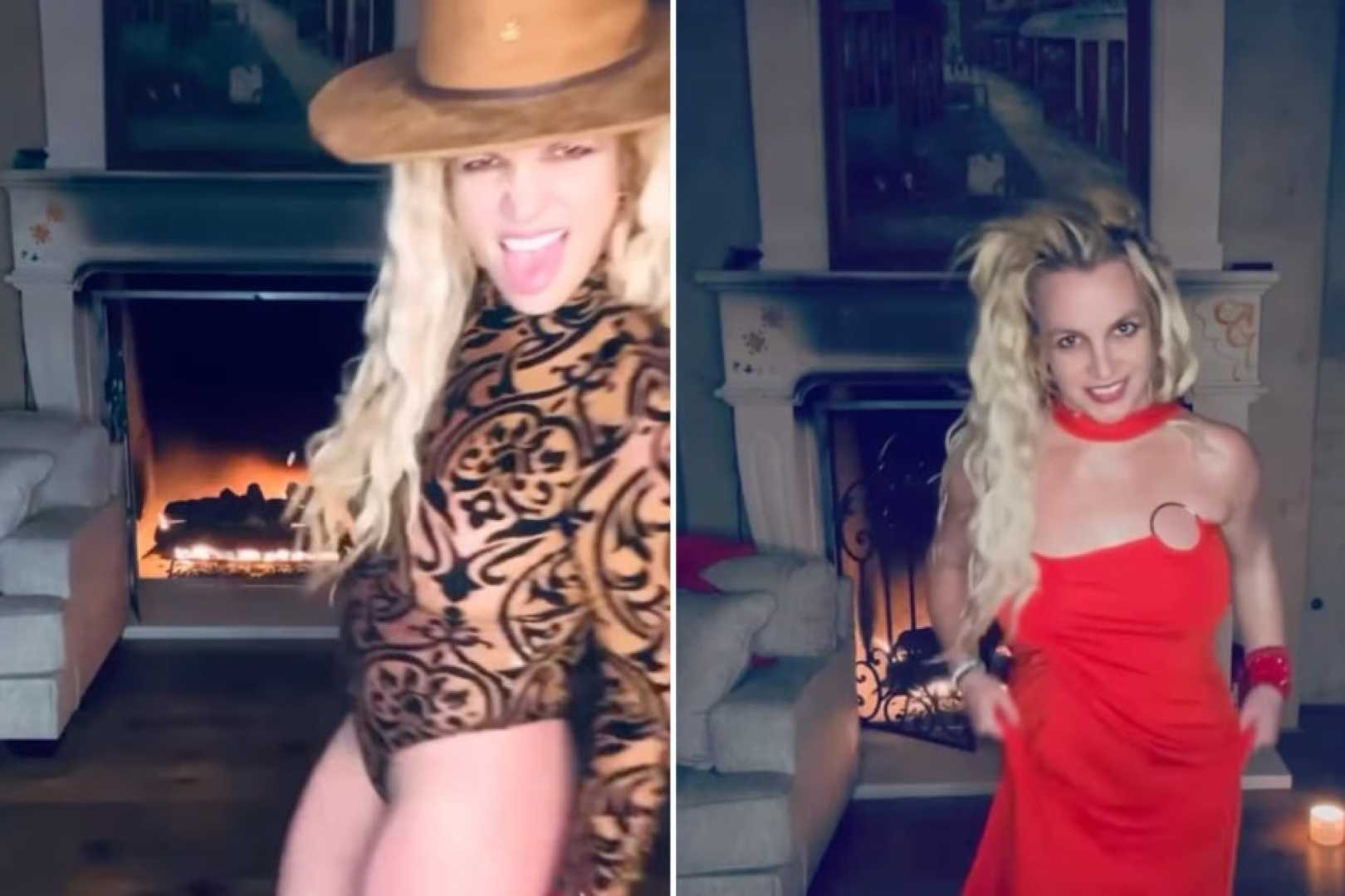 Britney Spears Dancing In Front Of A Fireplace