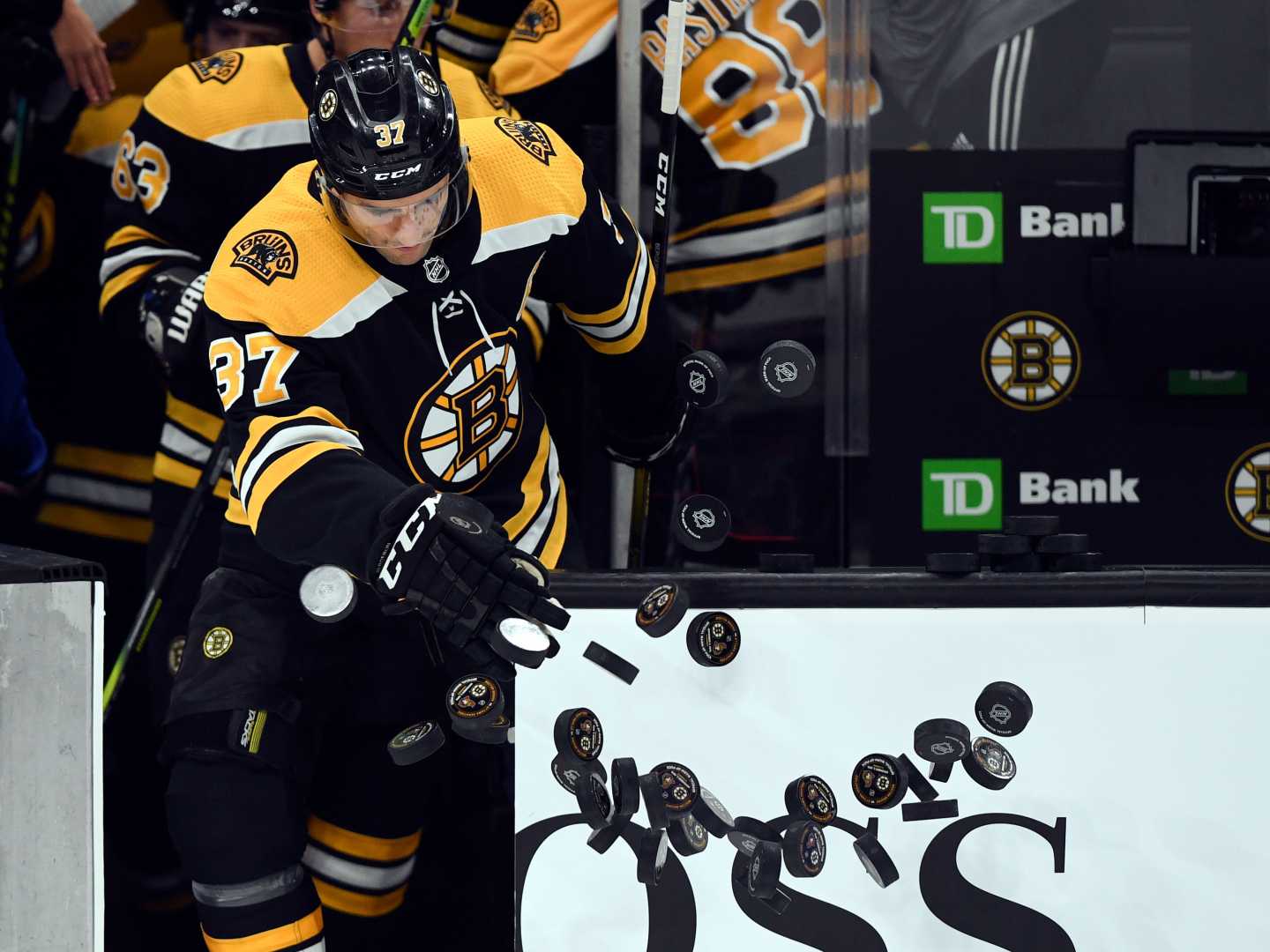 Bruins Hockey Players Warming Up Before Game