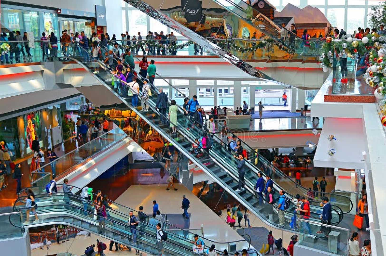 Busy Mall Interior Shoppers