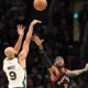 Celtics Basketball Player Derrick White Shooting Three Pointer