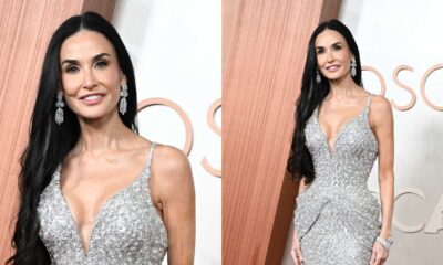 Demi Moore 2025 Oscars Red Carpet Silver Gown