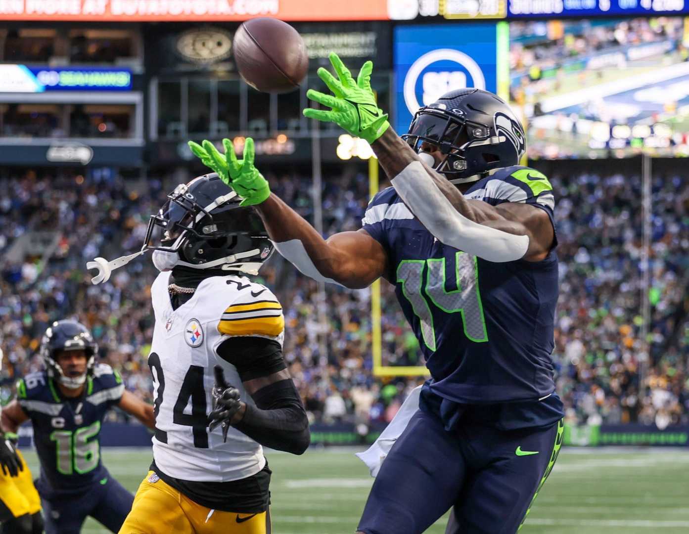 Dk Metcalf Catches Football Seahawks Steelers