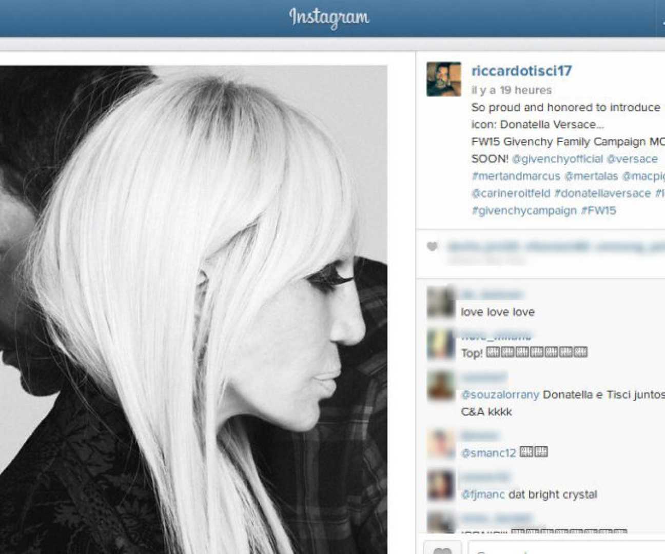 Donatella Versace Announcement Instagram Post