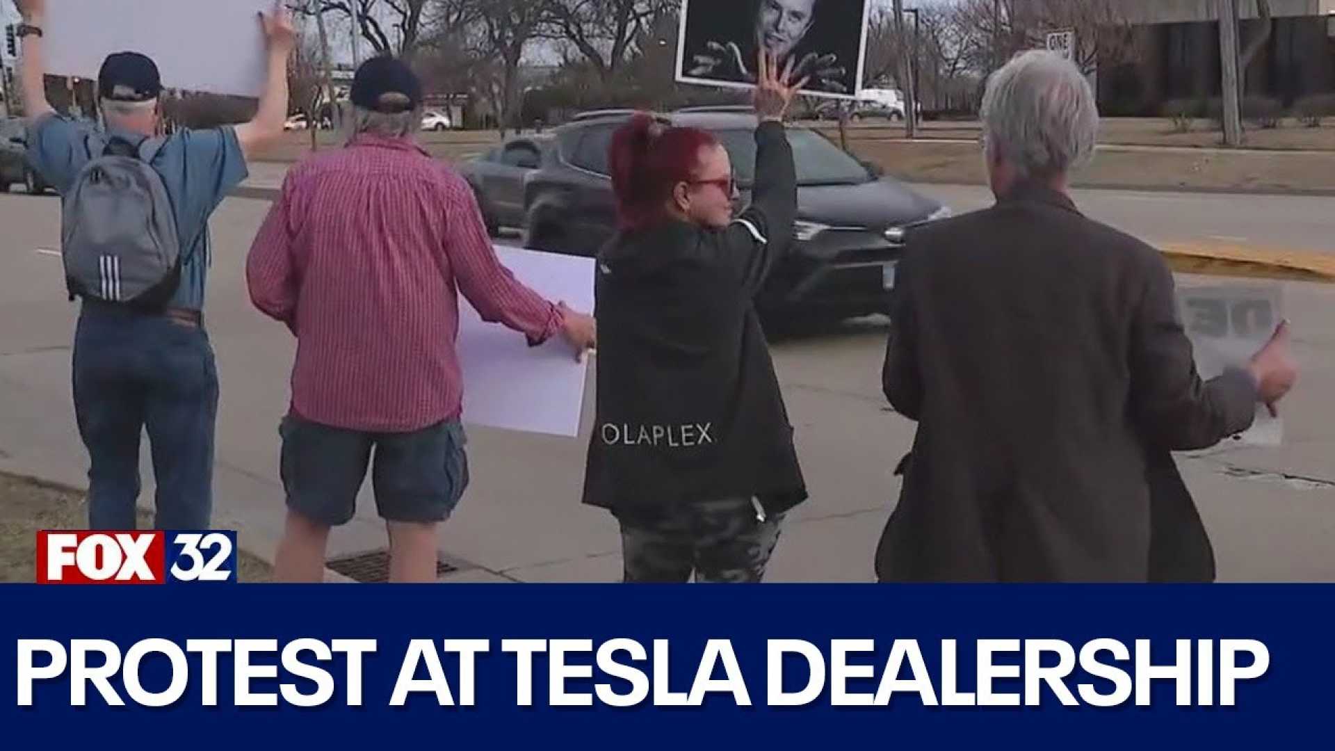 Elon Musk Protest Tesla Dealership