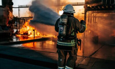 Firefighters Responding To Industrial Fire