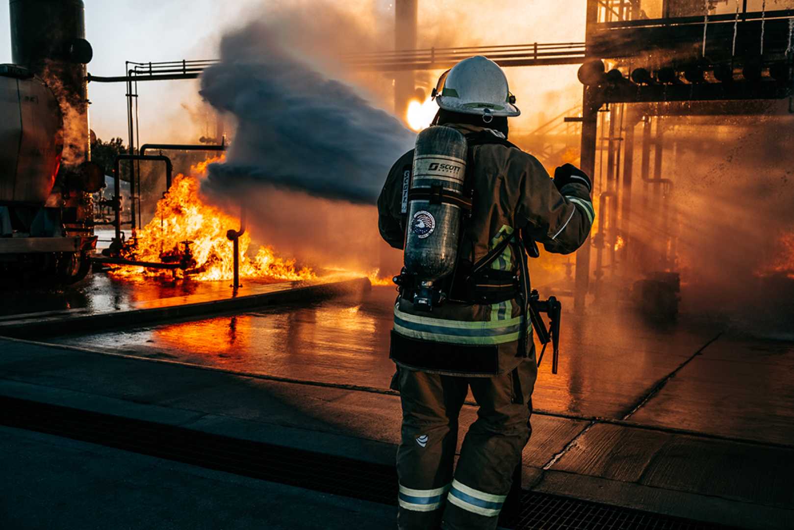 Firefighters Responding To Industrial Fire