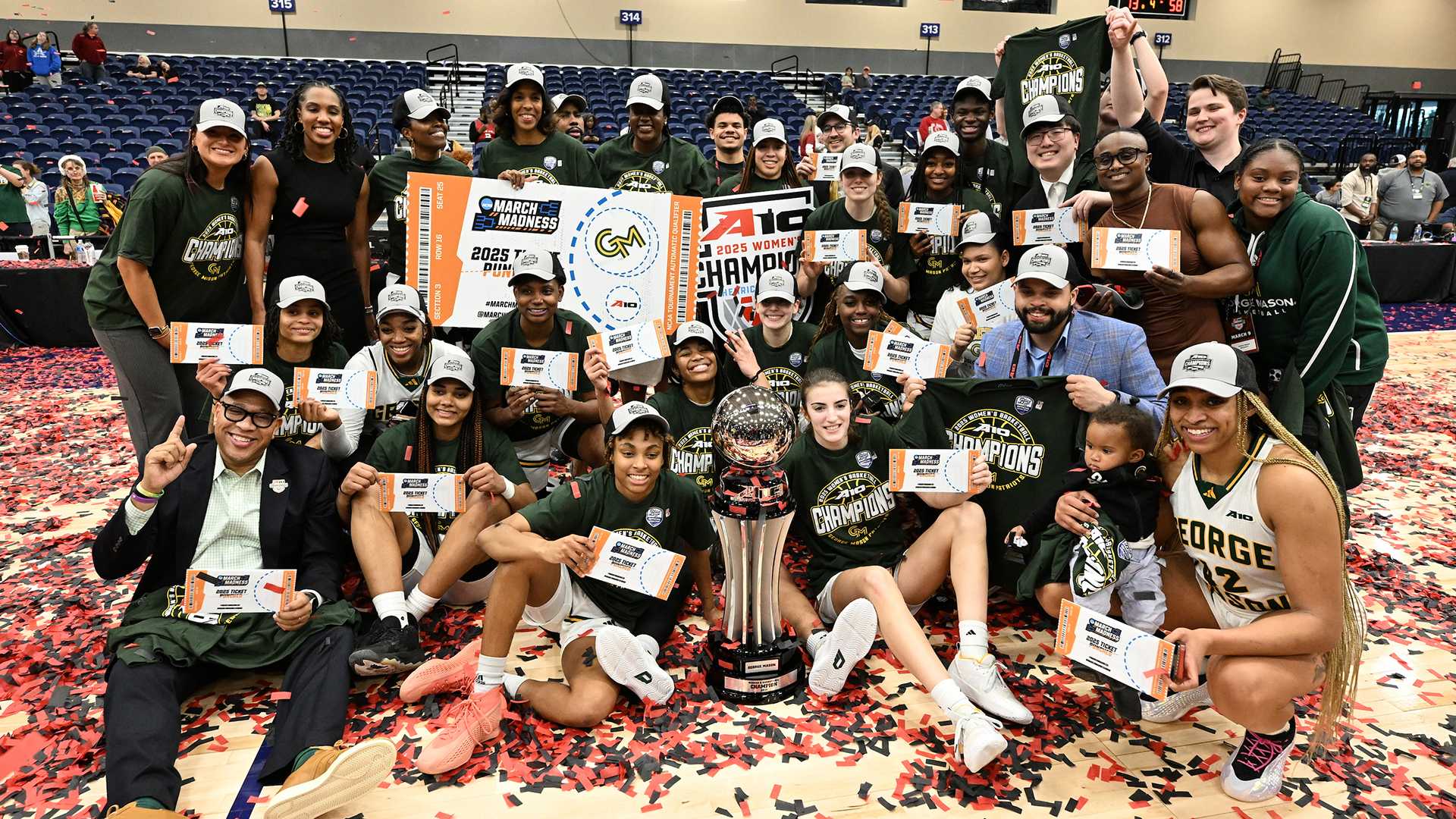 George Mason Basketball Team Celebrating Victory