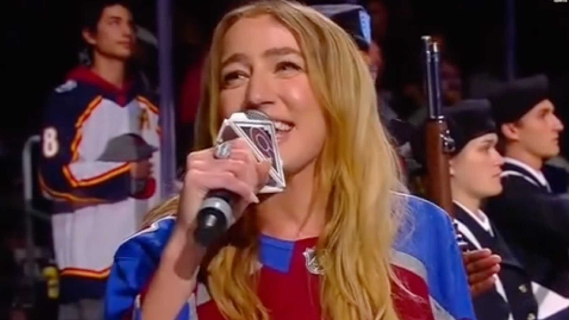 Ingrid Andress Singing National Anthem At Hockey Game