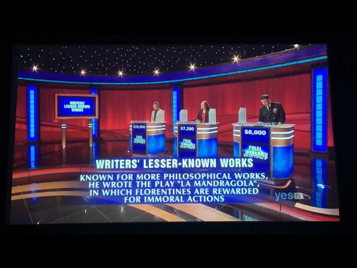 Jeopardy Contestants In Action During Final Jeopardy