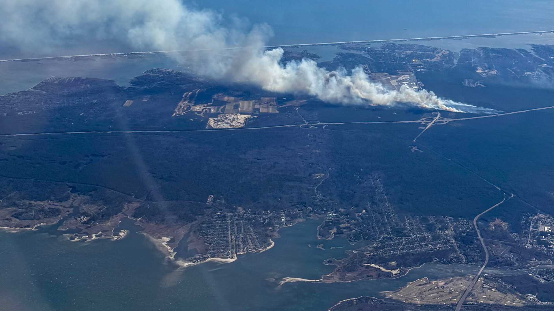 Long Island Fire Smoke Plume Aerial View