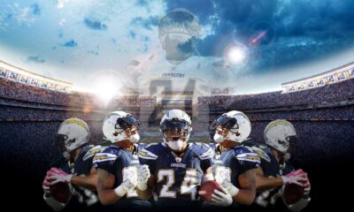 Los Angeles Chargers Logo, Football Players In Action