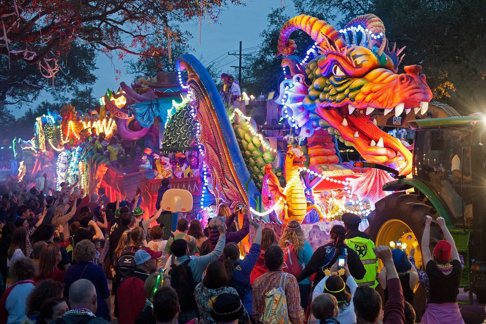 Mardi Gras Celebrations In New Orleans With Colorful Floats