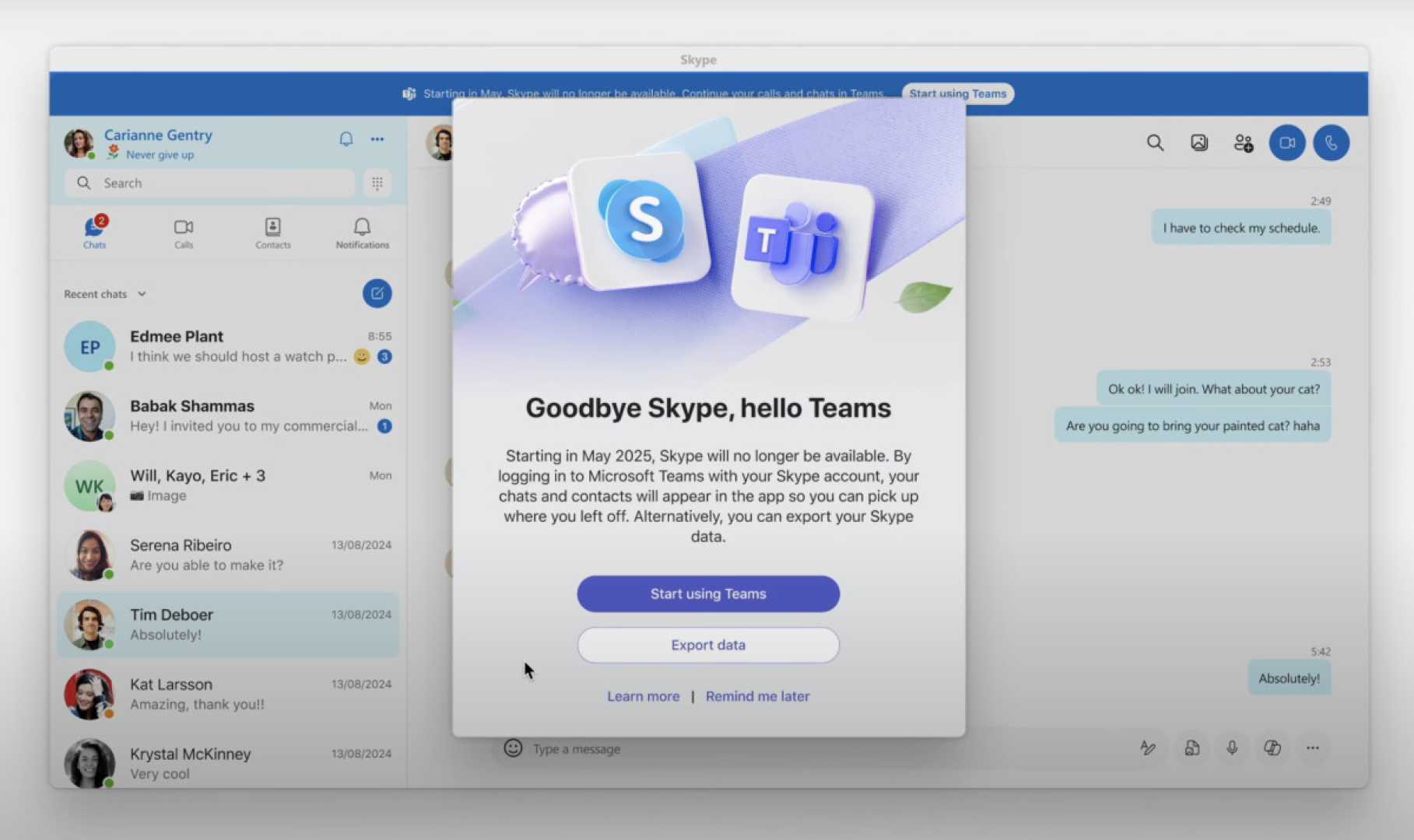 Microsoft Teams And Skype Transition Announcement