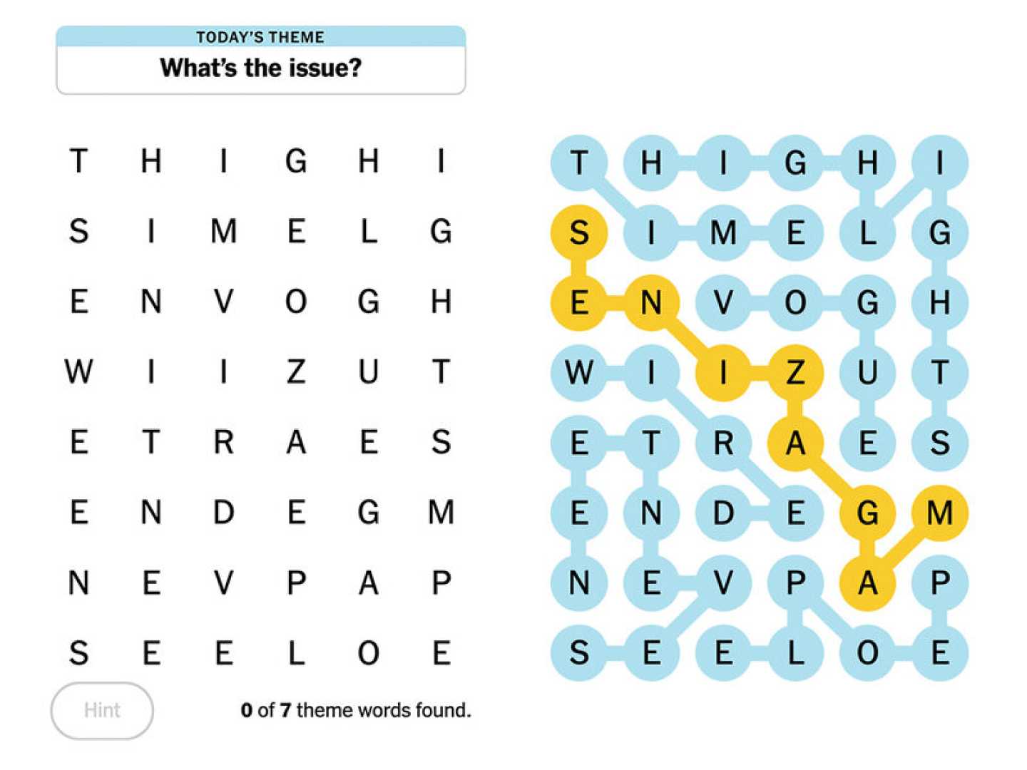 New York Times Strands Puzzle Grid