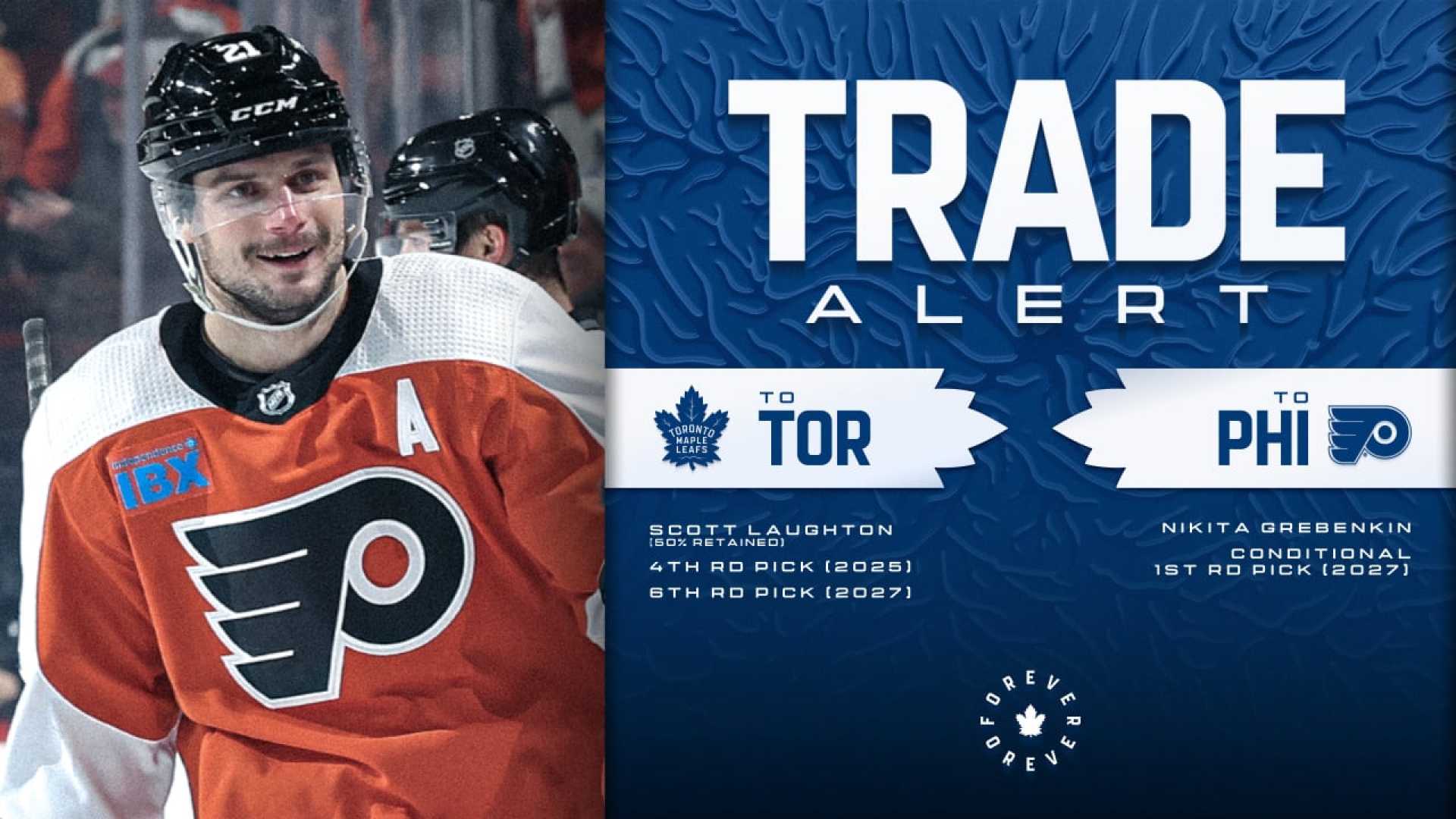 Scott Laughton Philadelphia Flyers Trade Toronto Maple Leafs