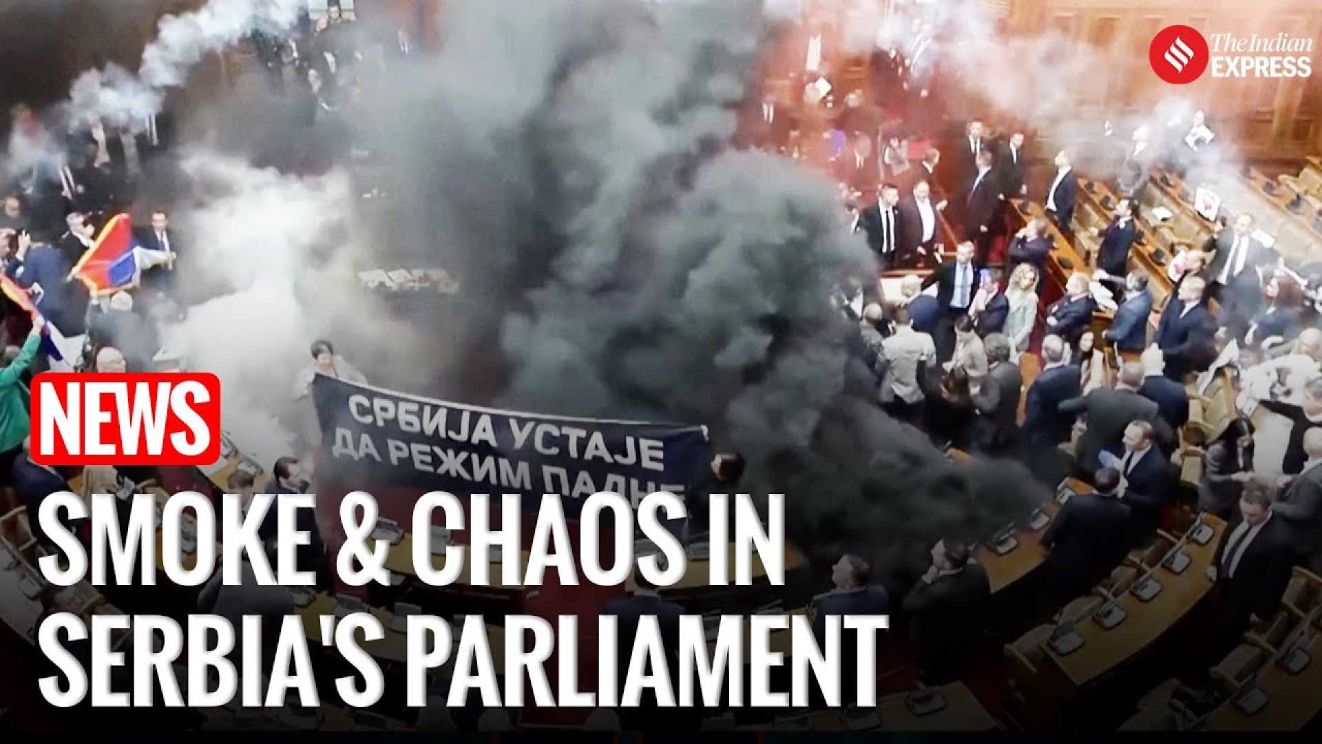 Serbian Parliament Protest Smoke Grenades Tear Gas