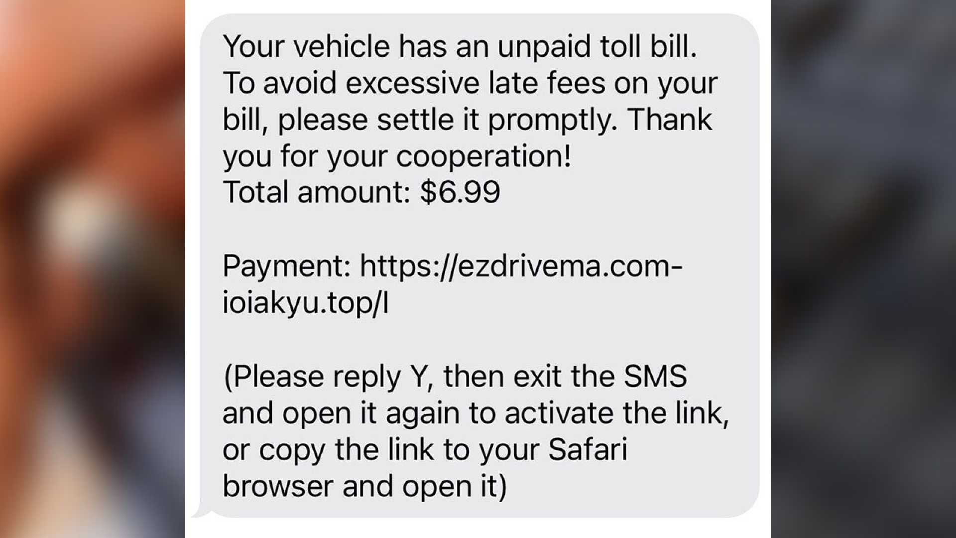 Smishing Scam Toll Fees Text Message