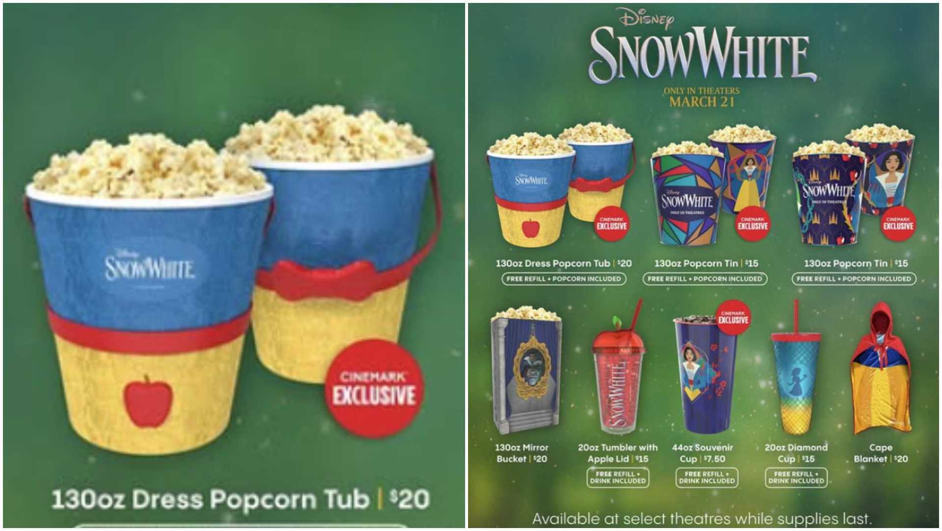 Snow White Movie Themed Merchandise Popcorn Buckets