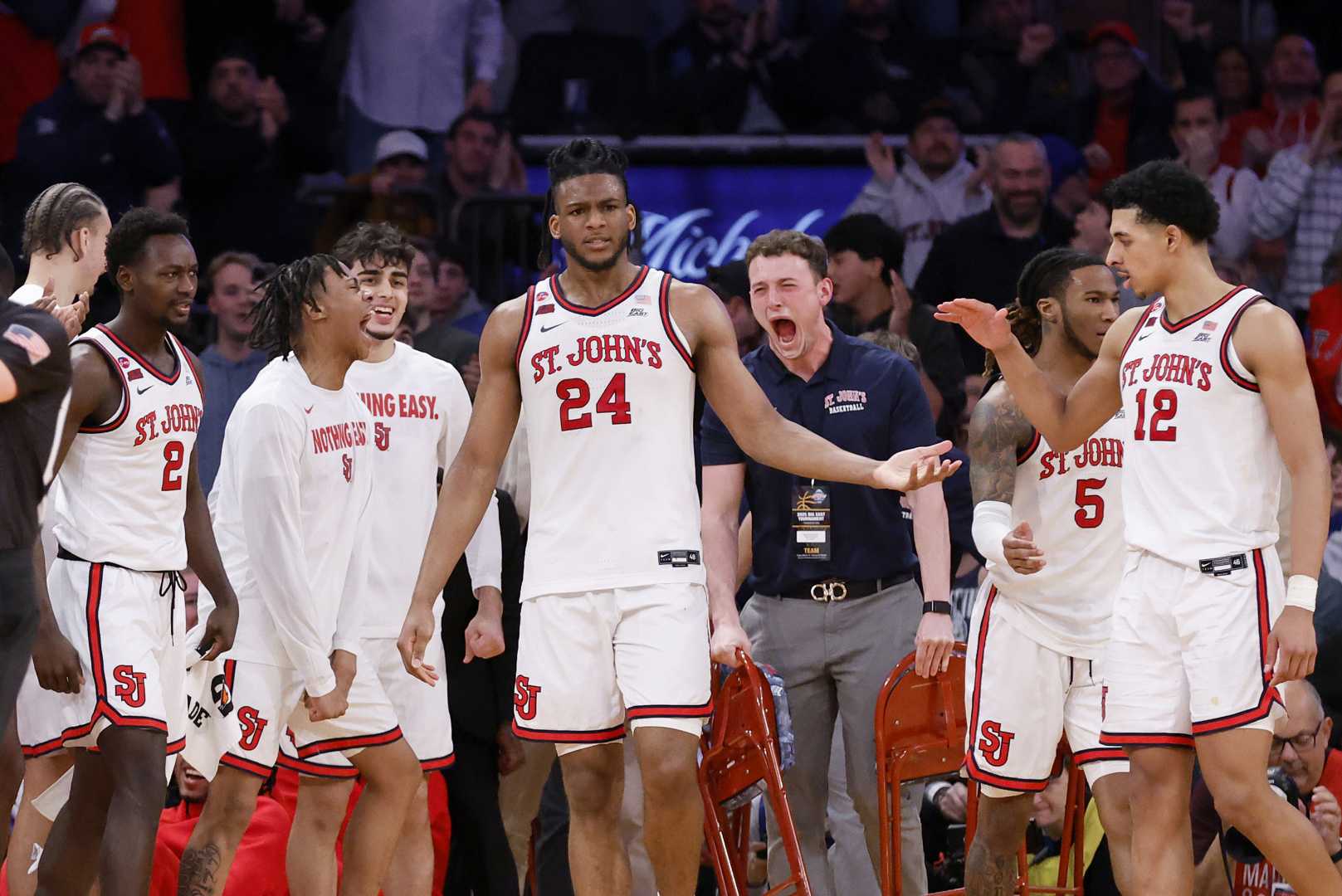 St. John's Basketball Team Celebrating Victory At Madison Square Garden