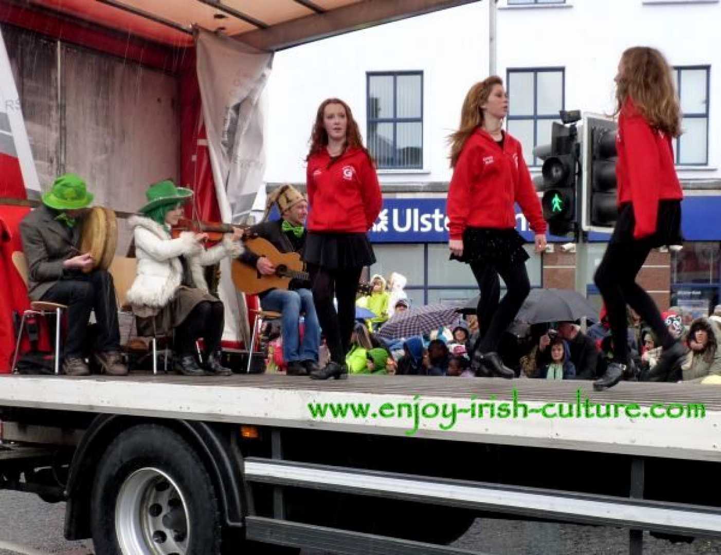 St. Patrick's Day Parade Floats And Irish Dancers