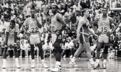 Ucsb Basketball Players Celebrating During A Game