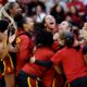 Usc Trojans Women's Basketball Team Celebrating