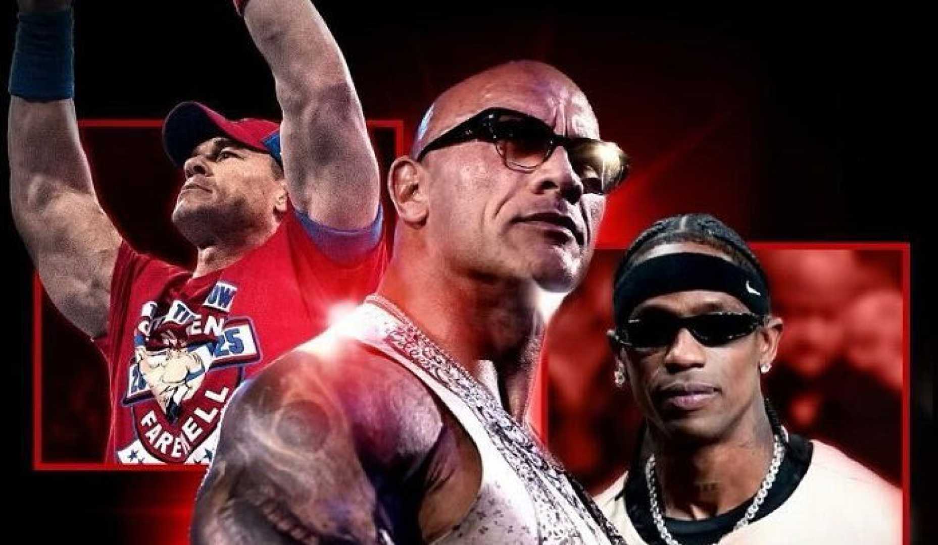 Wwe Elimination Chamber Poster John Cena The Rock Travis Scott