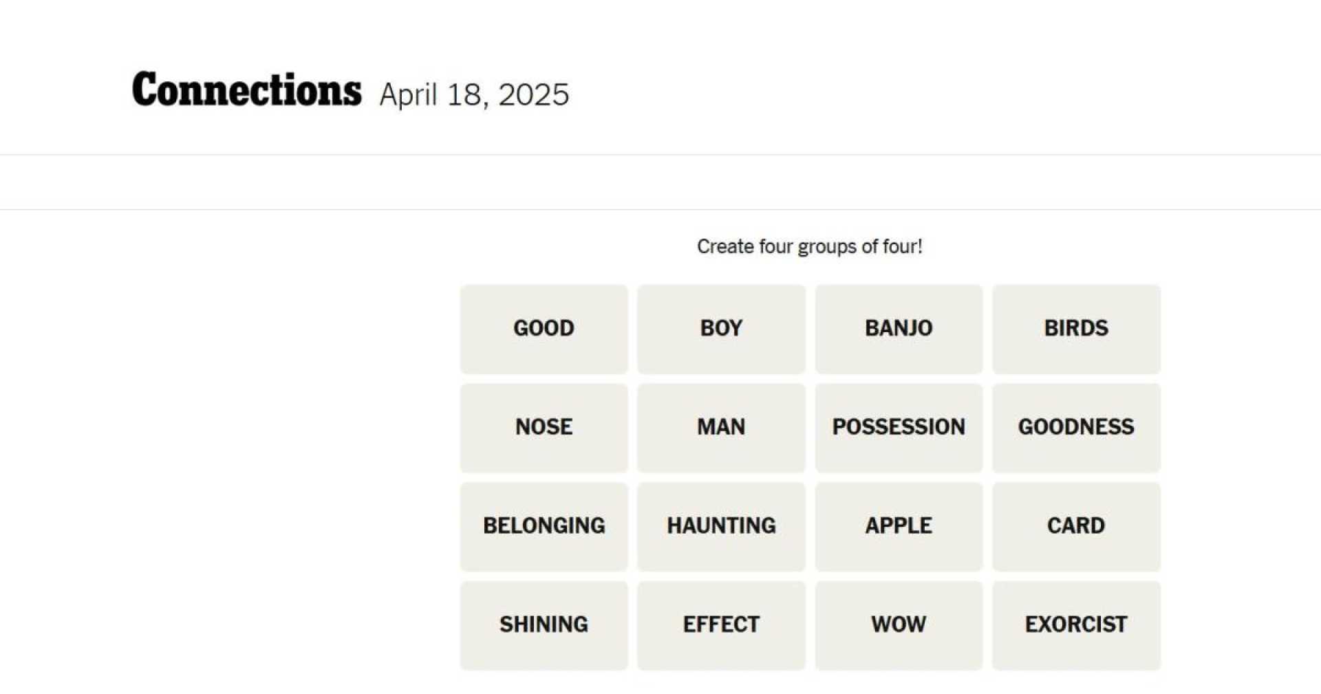 New York Times Connections Word Game April 18 2025