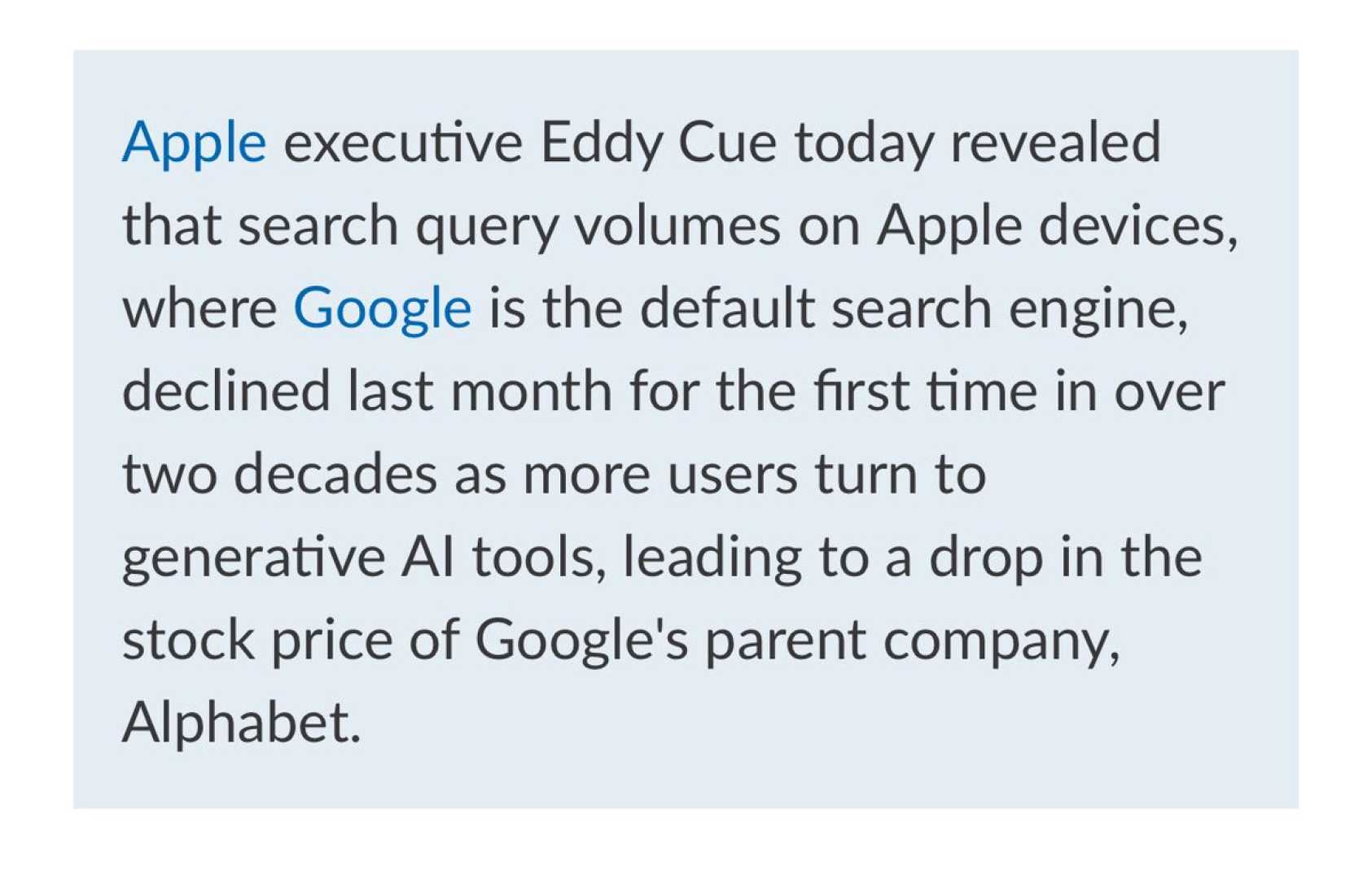Apple Executive Google Search Decline