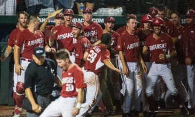 Arkansas Baseball Team Celebrating Victory