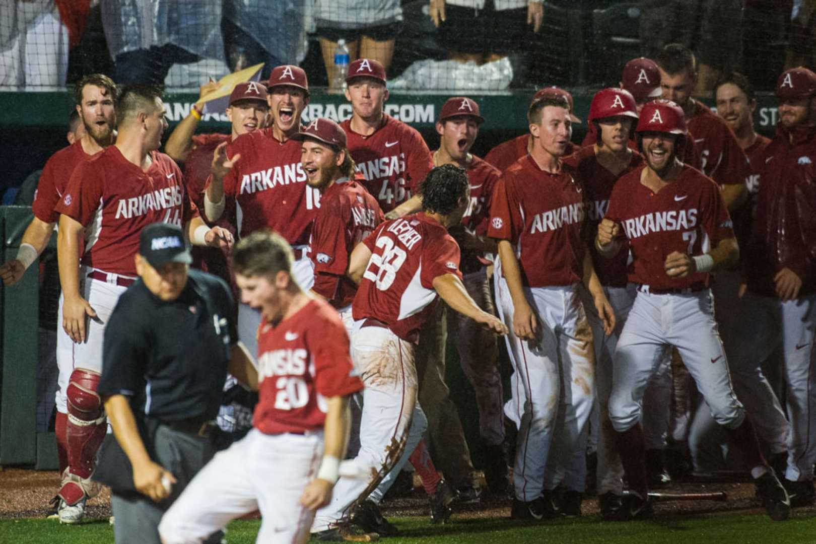 Arkansas Baseball Team Celebrating Victory