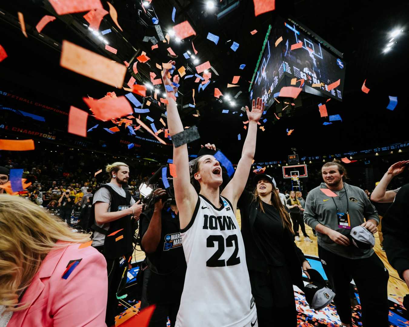 Caitlin Clark Watching Basketball Game Celebration