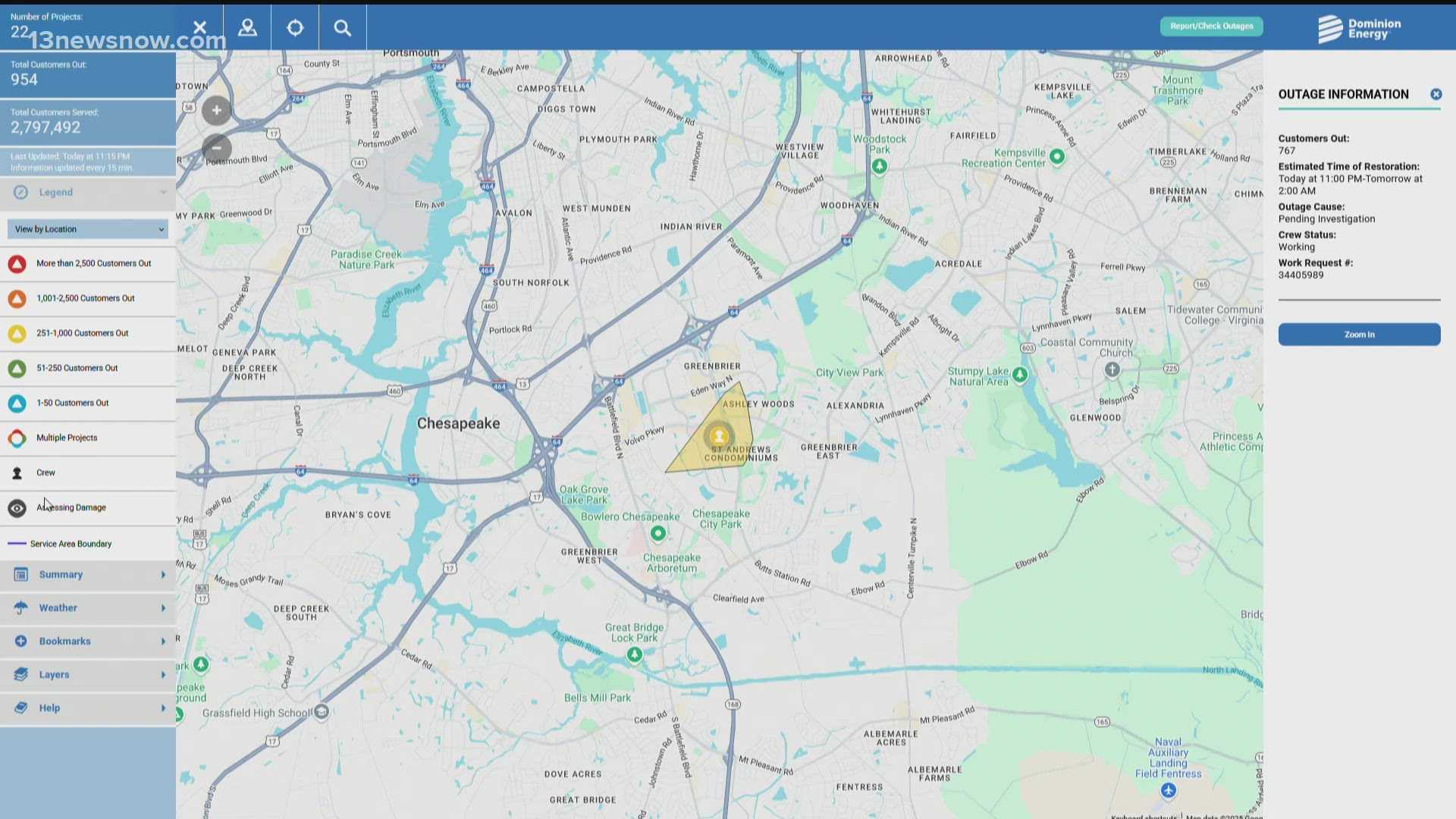 Dominion Energy Power Outage Greenbrier Chesapeake