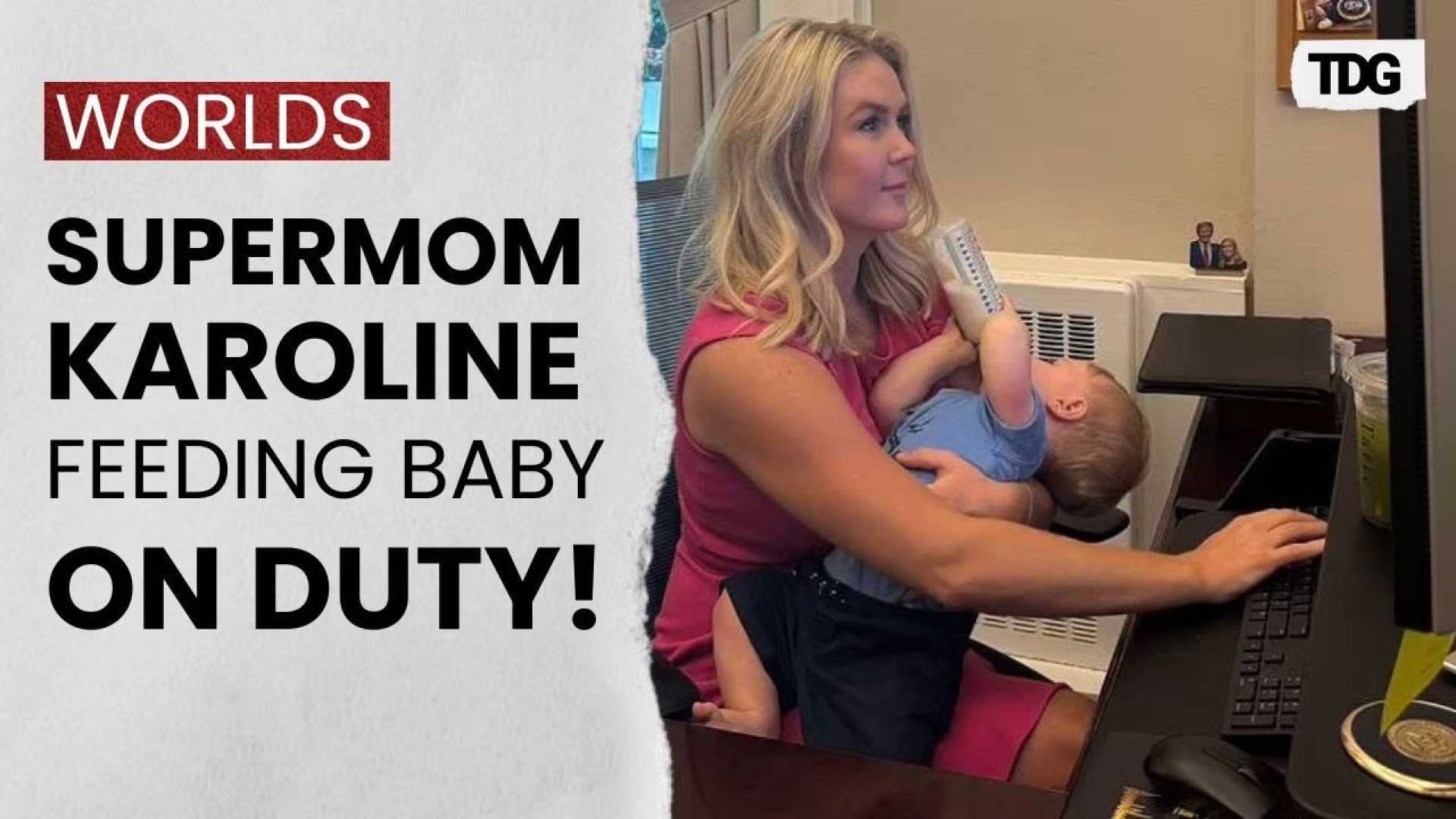 Karoline Leavitt Feeding Baby While Typing