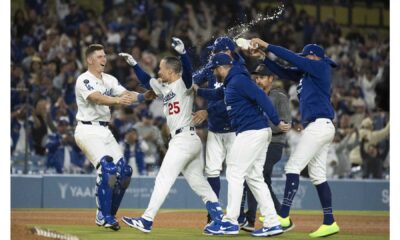 Los Angeles Dodgers Celebrating Victory Against Miami Marlins