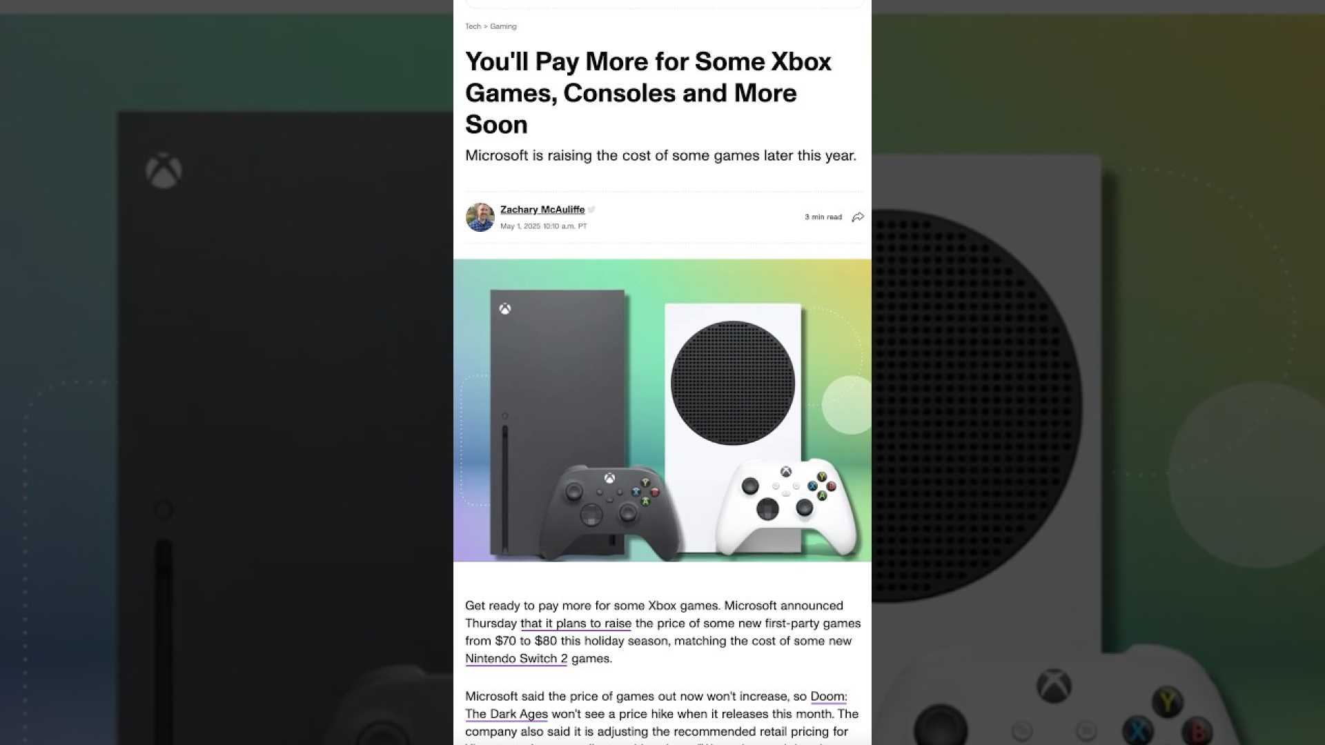 Microsoft Xbox Consoles Price Increase Announcement
