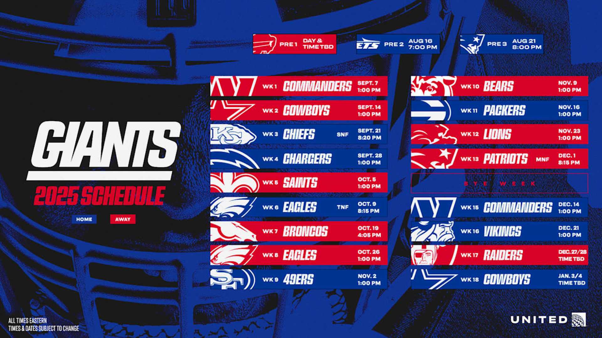New York Giants 2025 Season Schedule