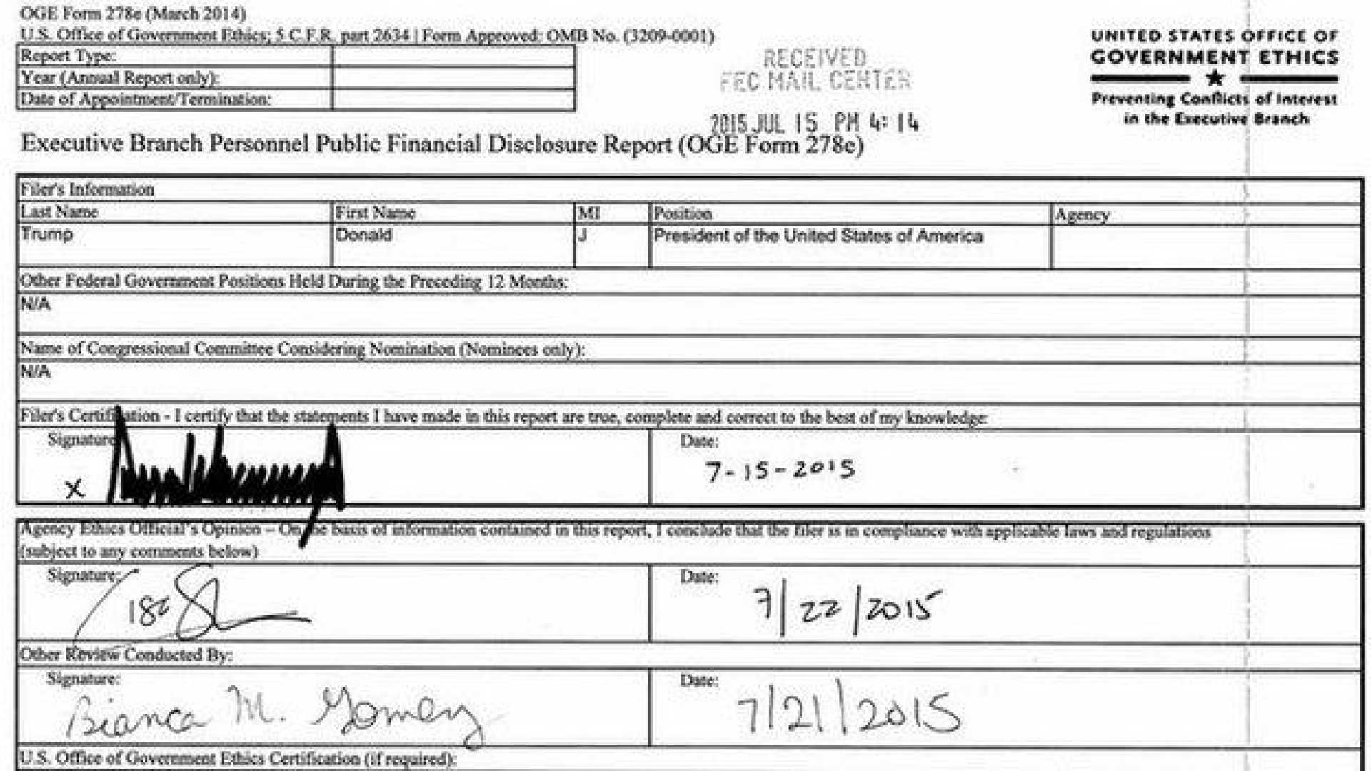Donald Trump Financial Disclosure Report
