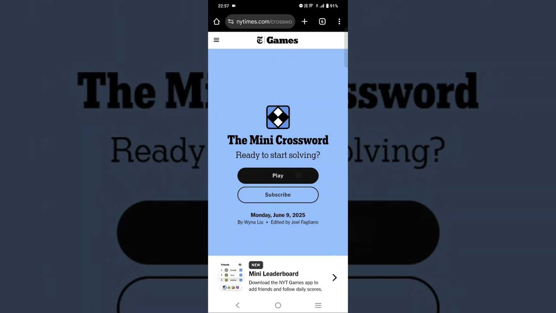New York Times Mini Crossword June 9 2025