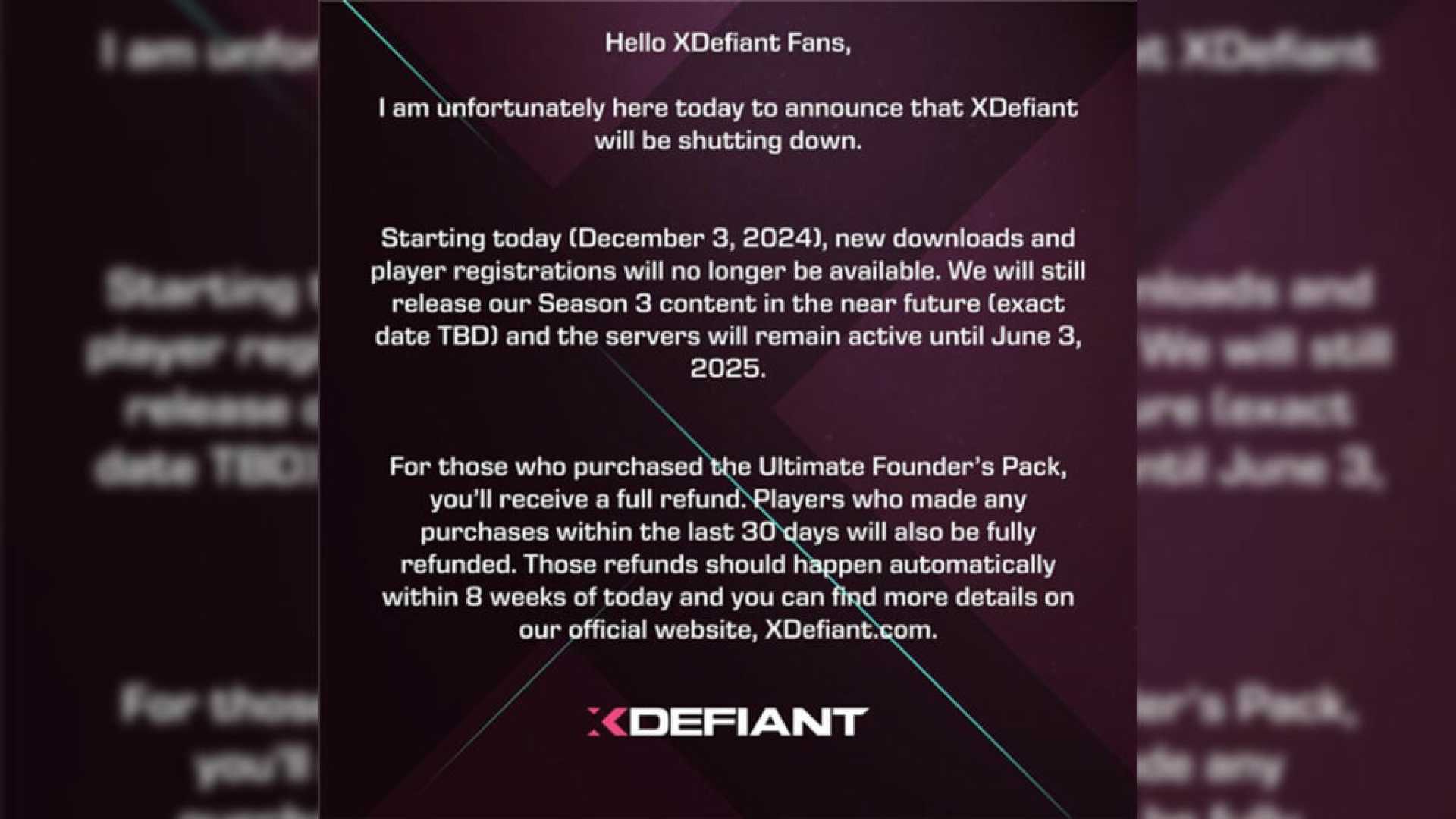 Xdefiant Game Shutdown News