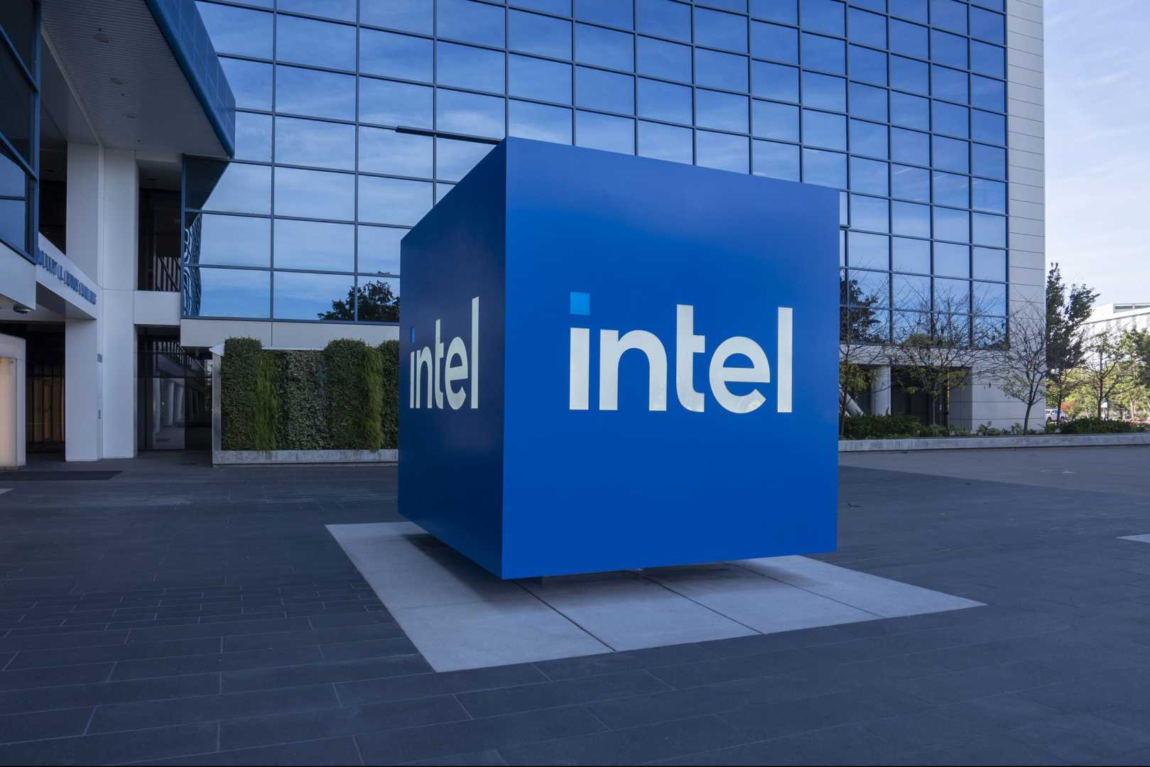 Intel Company Logo And Chip Factory