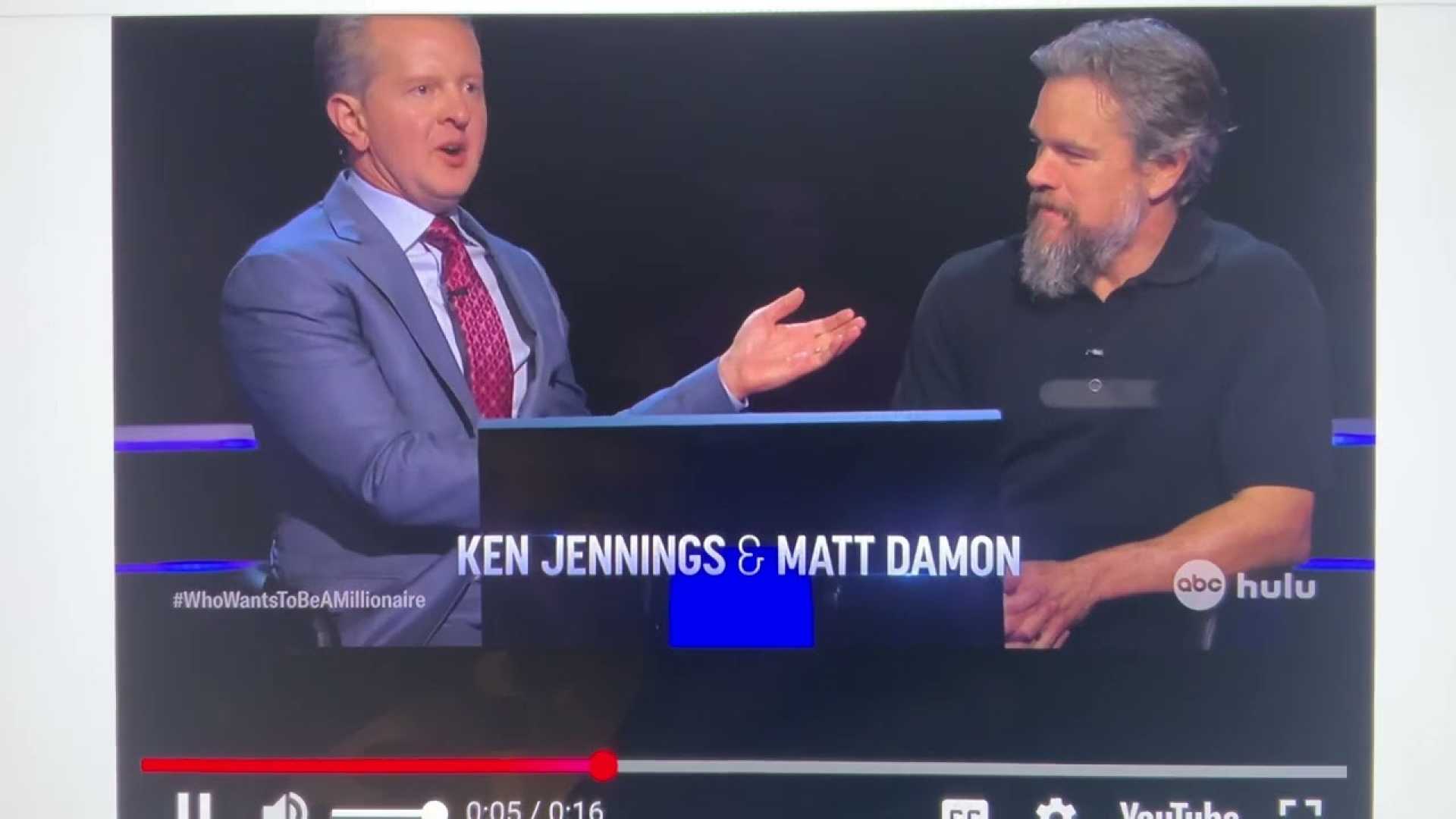 Ken Jennings Matt Damon Who Wants To Be A Millionaire