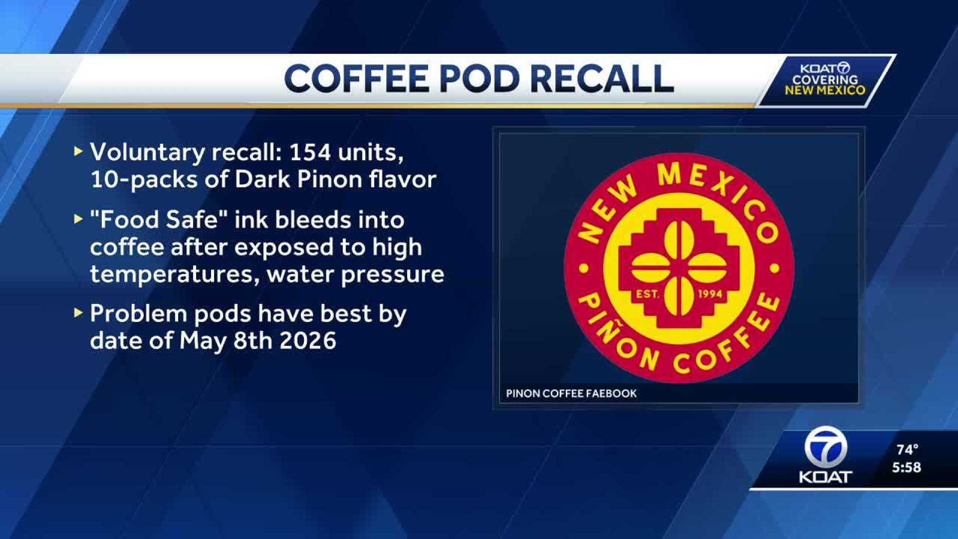 New Mexico Pinon Coffee Recall Announcement
