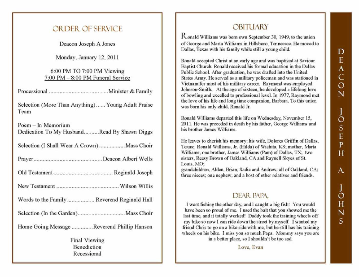 Obituary Memorial Service