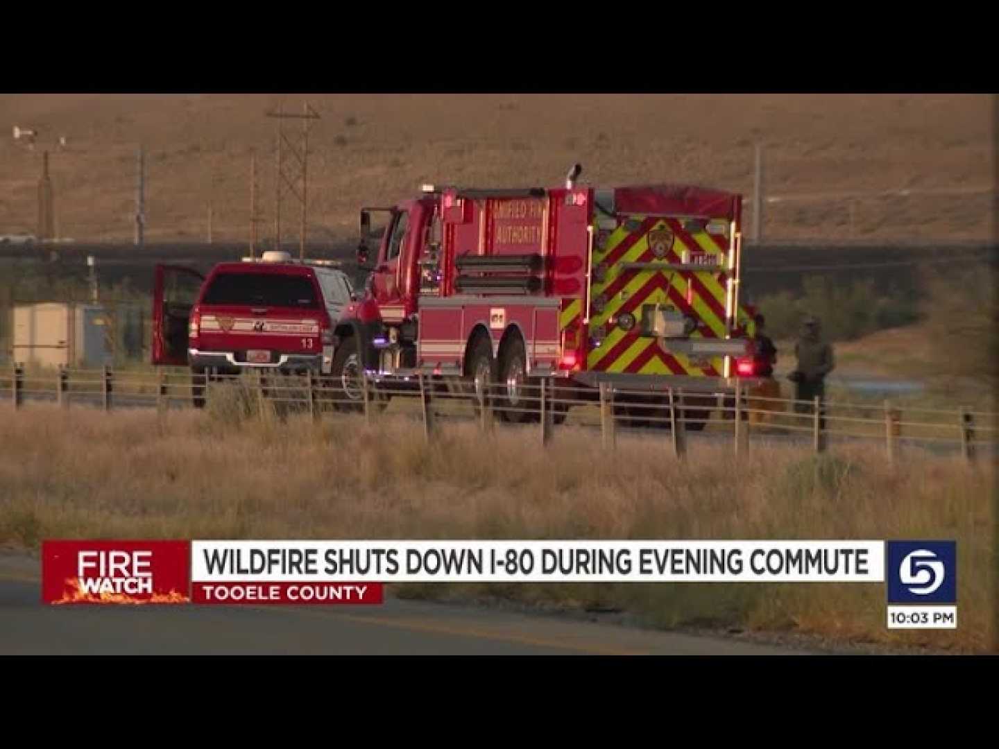 Salt Lake City Firefighters Battling Interstate 80 Fire