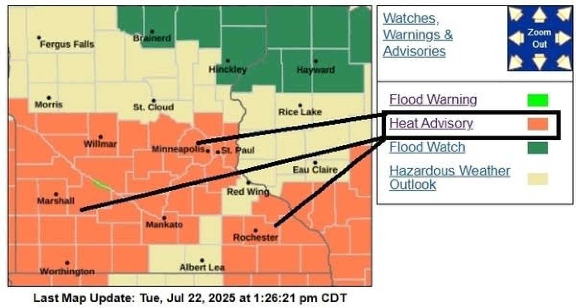 Weather Heat Advisory Minnesota Storms