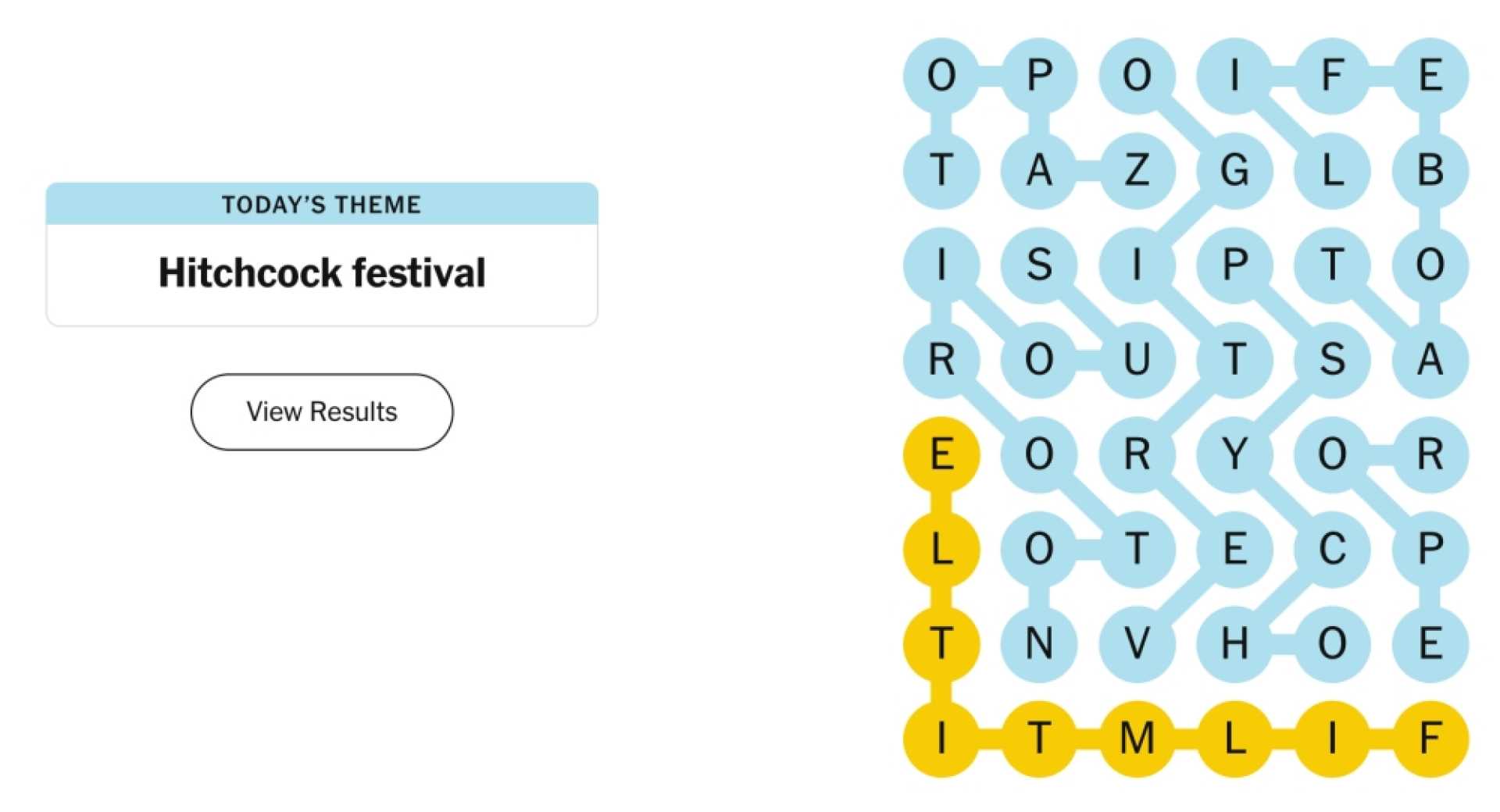 New York Times Strands Puzzle Hitchcock Festival