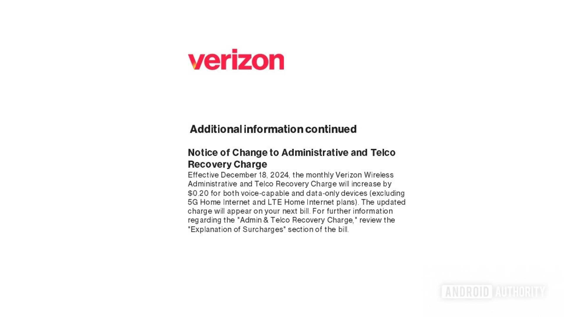 Verizon Price Increase Fees Announcement